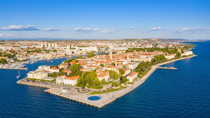 Aerial view of the Greeting to the Sun and the Sea Organ in Zadar