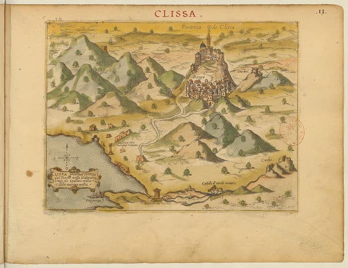 Old atlas page showing Klis among the possessions of Venice