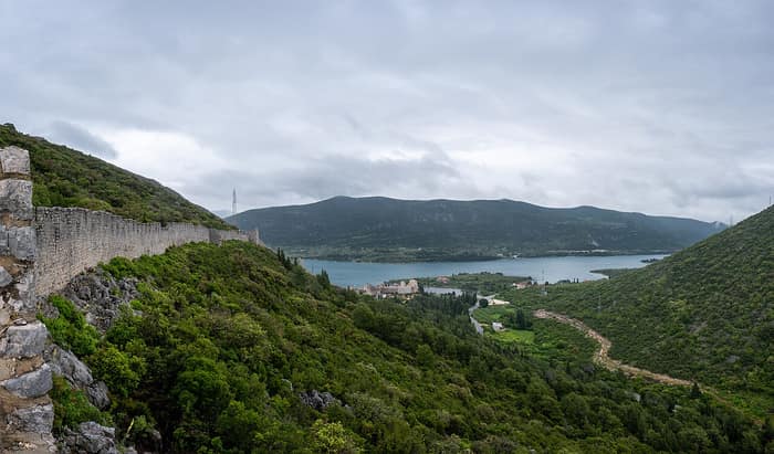 Another view of the walls of Ston with Mali Ston behind