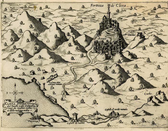 Sixteenth-century map by Camocio titled Clissa, the main Turkish fortress in Dalmatia