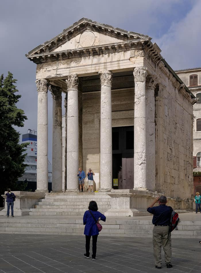 The Roman Temple of Augustus with its Corinthian porch on the forum square in Pula