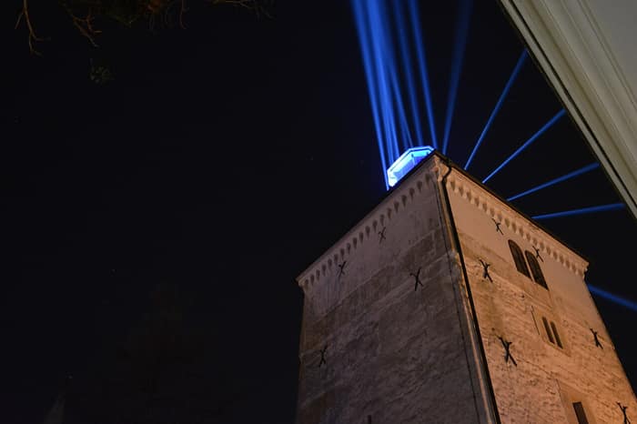 Lotrščak Tower in Zagreb's Upper Town during the Festival of Lights, March 2019