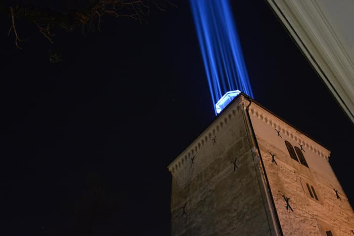Lotrščak Tower lit up during the Festival of Lights, second view