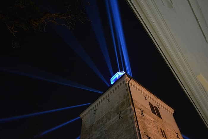 Lotrščak Tower during the Festival of Lights, third view