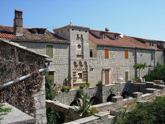 Rear side of Tvrdalj Castle, the fortified Renaissance house of Petar Hektorović in Stari Grad on Hvar